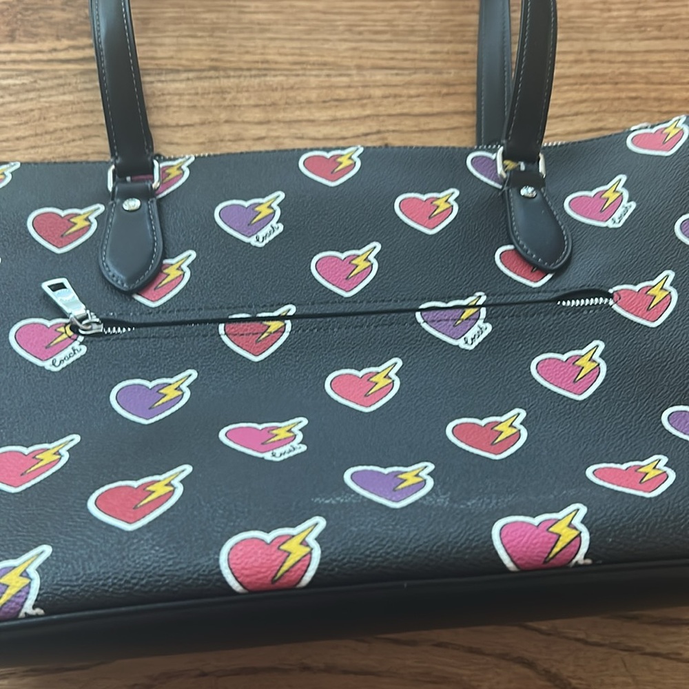Coach Black Tote with Pink, Purple, Red and Yellow Heart Print - Picture 9 of 16